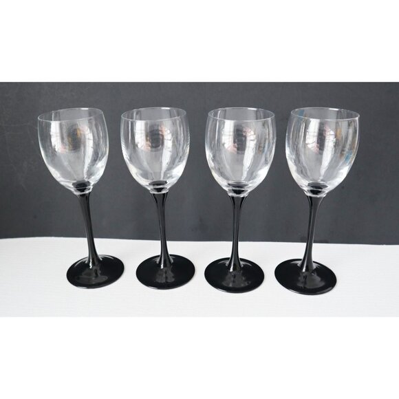 4 Vintage LUMINARC Black Stemmed Wine Glasses France Barware - Picture 1 of 5